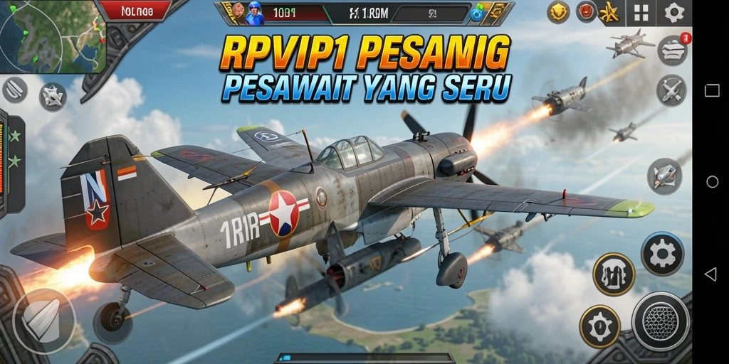 Tampilan antarmuka utama RPVIP1 dengan pesawat tempur yang siap terbang.