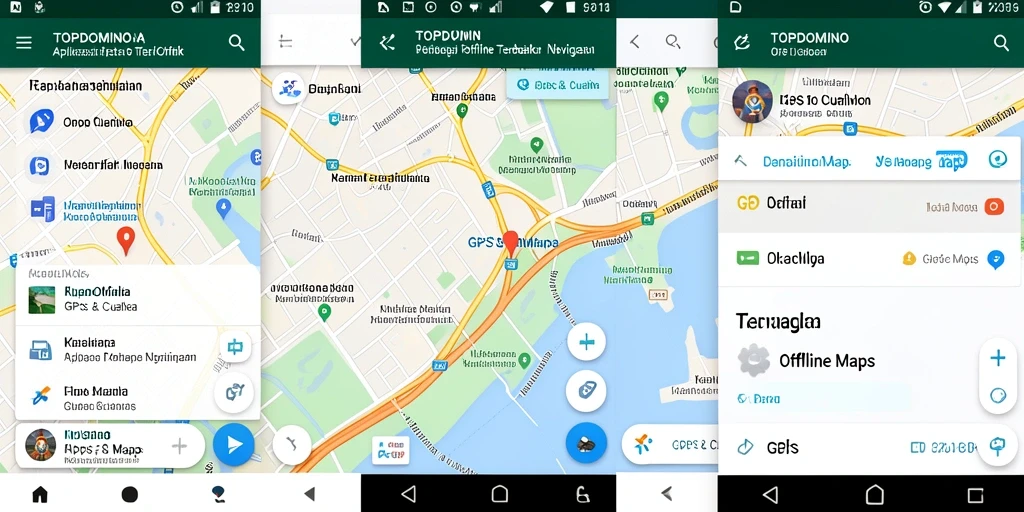 Screenshot antarmuka utama TOPDOMINO dengan fitur GPS Offline Maps.