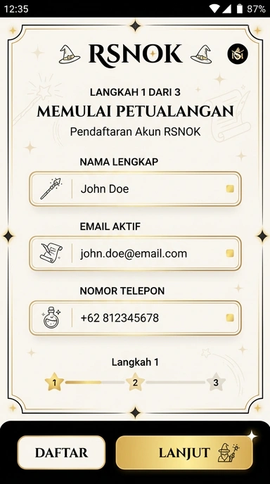 Tampilan halaman daftar rsnok