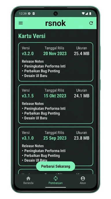 Tampilan riwayat versi rsnok